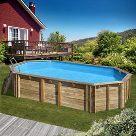 PISCINE BOIS OVALE ORANGE GRÉ - 0